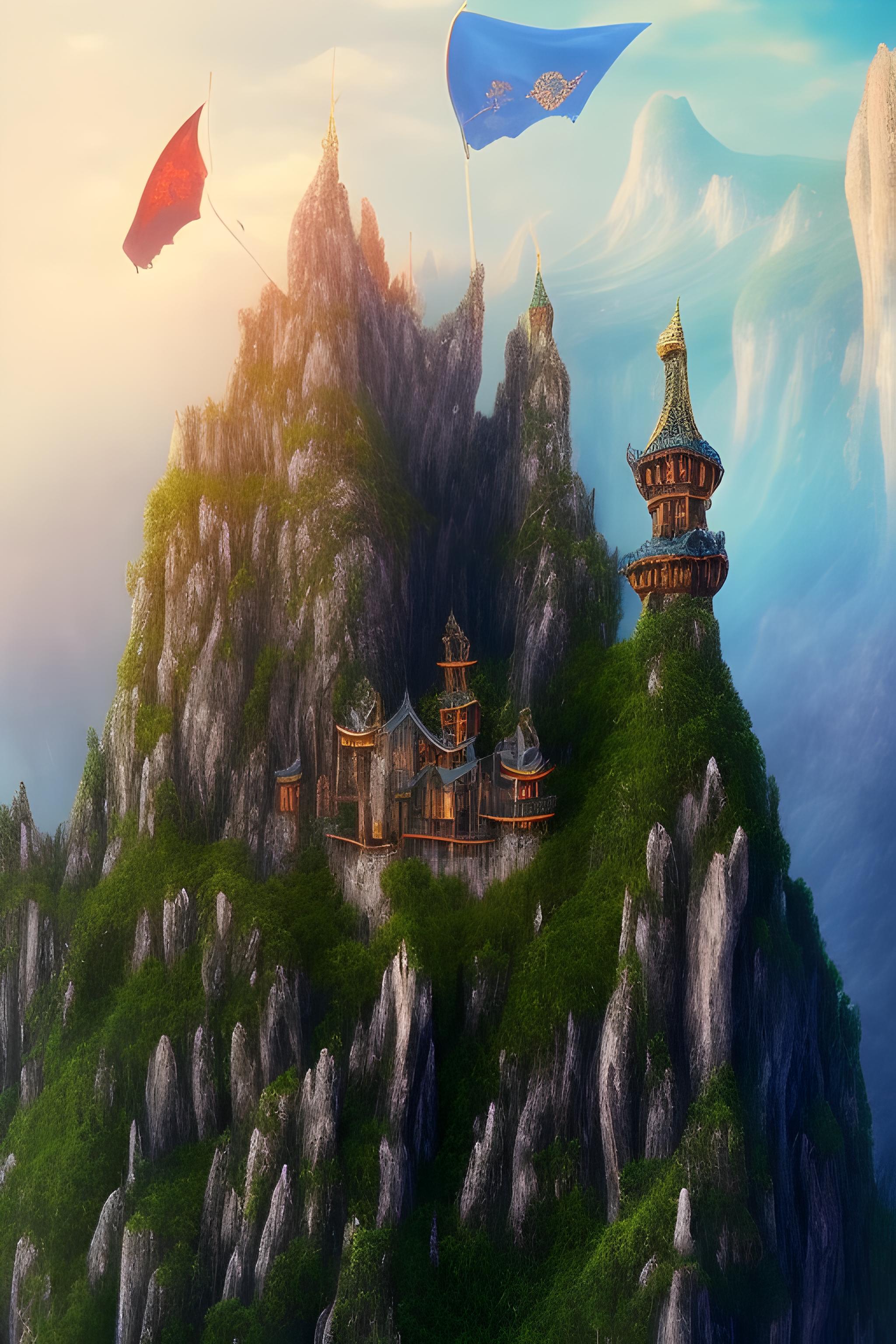 fantasy castle on a rocky mountain（岩石山峰上的奇幻城堡）

• coastal Mediterranean town（地中海海岸小镇）

• vast blue sea and dramatic cliffs（辽阔的蓝色海洋与险峻的悬崖）

视觉风格与氛围

• hyperrealistic（超写实）

• cinematic lighting（电影级光影）

• epic fantasy landscape（史诗级奇幻景观）

• magical and ethereal atmosphere（魔幻空灵的氛围）

细节元素

• Gothic spires with golden accents（带金色装饰的哥特式尖塔）

• terracotta roof tiles（红陶瓦屋顶）

• stone pavement street（石板路街道）

• massive swirling clouds with glowing nebula（带有发光星云的巨大旋云）

• starburst with lens flare（带镜头光晕的星芒）

• cypress trees and lush greenery（柏树与葱郁植被）

技术参数

• 8K resolution（8K分辨率）

• Unreal Engine 5（虚幻引擎5）

• octane render（Octane渲染）

• ultra-detailed textures（超精细纹理）
